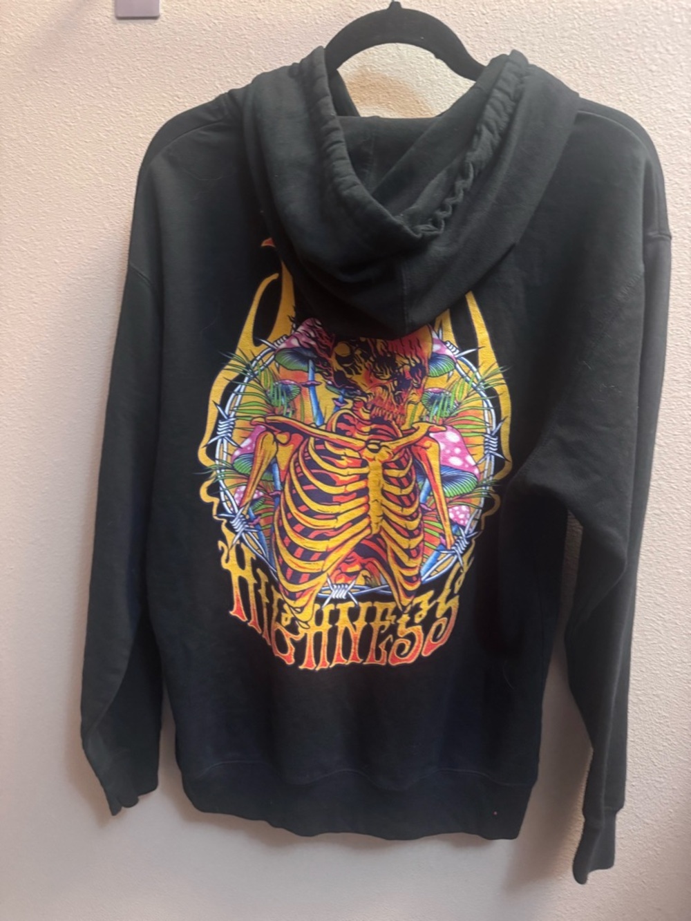 Your Highness Consciousness Hoodie Skull on Fire Black Sweatshirt Size Medium